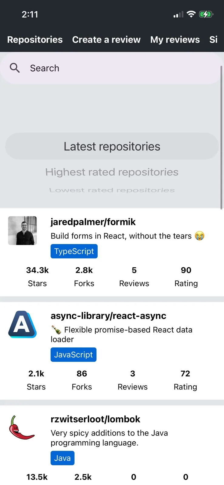 All repositories view
