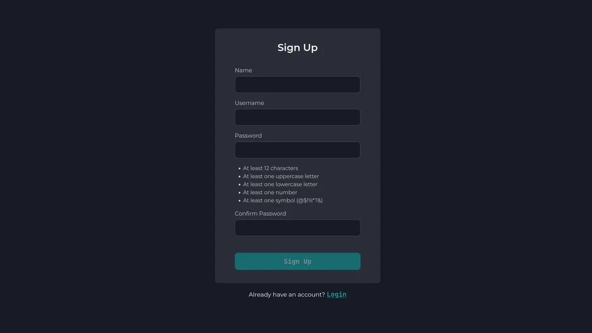 User's signup page