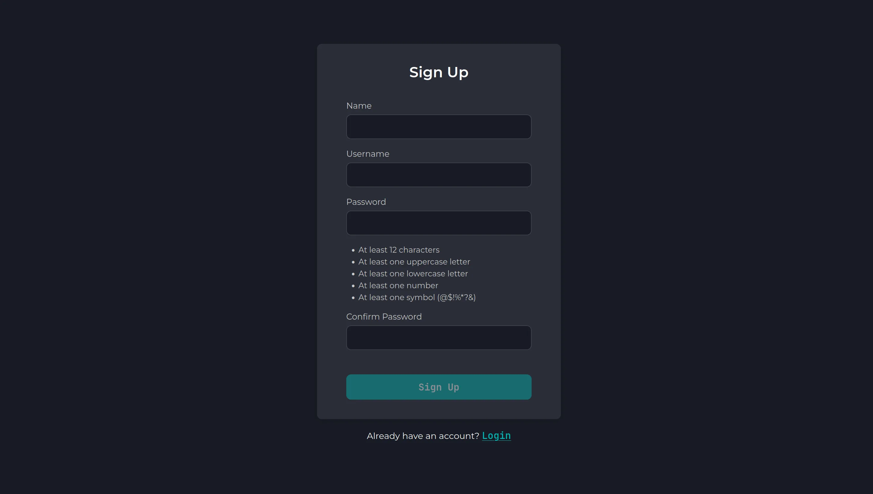 User’s signup page